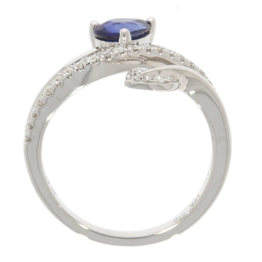 18K White Gold Blue Sapphire and Diamond Bypass Style Wave Band