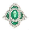 18K White Gold Emerald and Diamond Art Deco Style Flower Ring