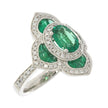 18K White Gold Emerald and Diamond Art Deco Style Flower Ring
