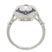 18K White Gold Bezel Set Diamond and Baguette Blue Sapphire Art Deco Style Ring