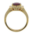 14K Yellow Gold Oval Rhodolite Garnet Ring, with Prong Set Diamond Accented Halo and Split Shank