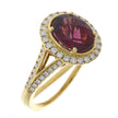 14K Yellow Gold Oval Rhodolite Garnet Ring, with Prong Set Diamond Accented Halo and Split Shank