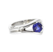14K White Gold Blue Sapphire and Flush Set Diamond Ring