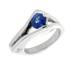 14K White Gold Blue Sapphire and Flush Set Diamond Ring