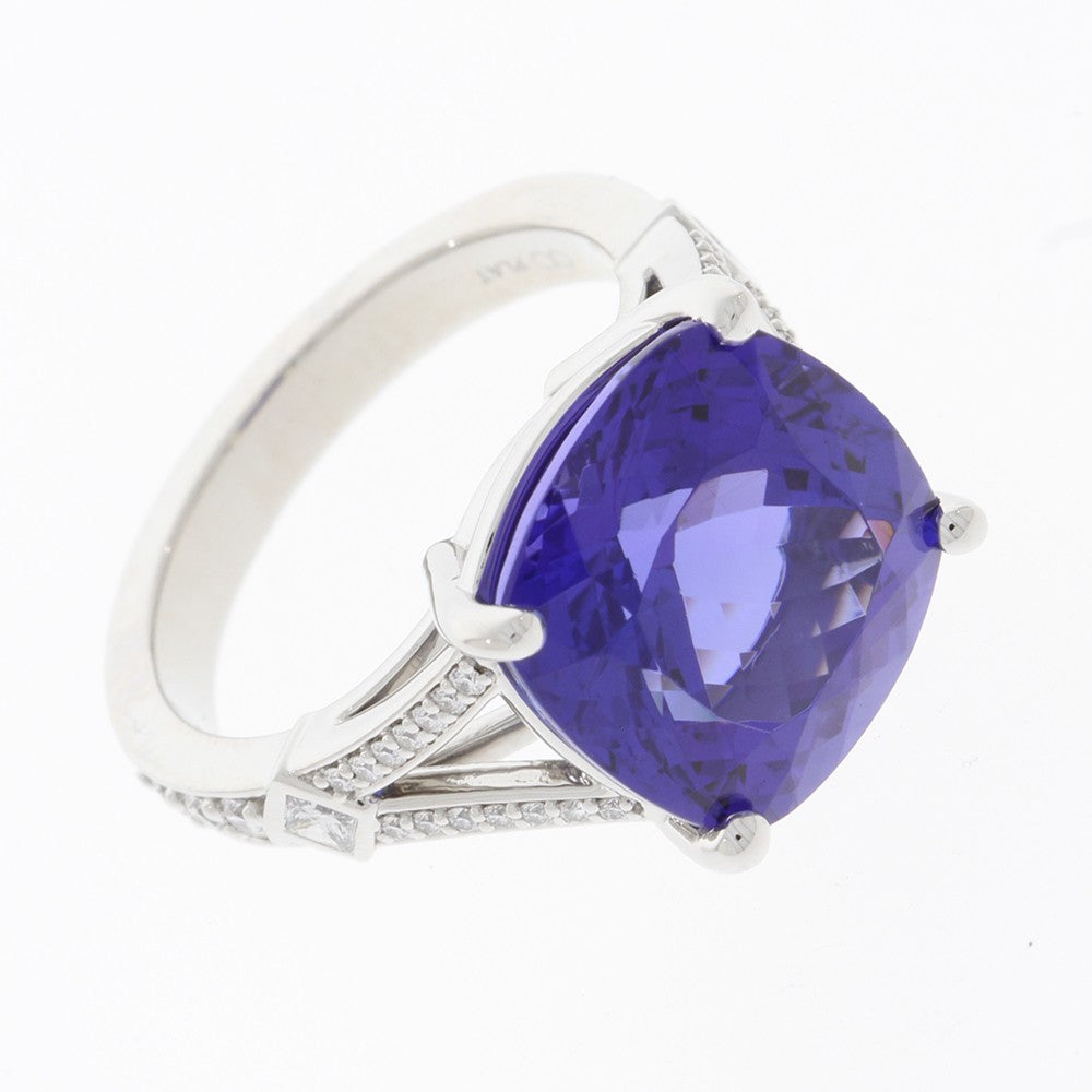 Platinum And Cushion Cut Tanzanite And Diamond Ring
