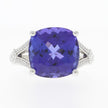 Platinum And Cushion Cut Tanzanite And Diamond Ring