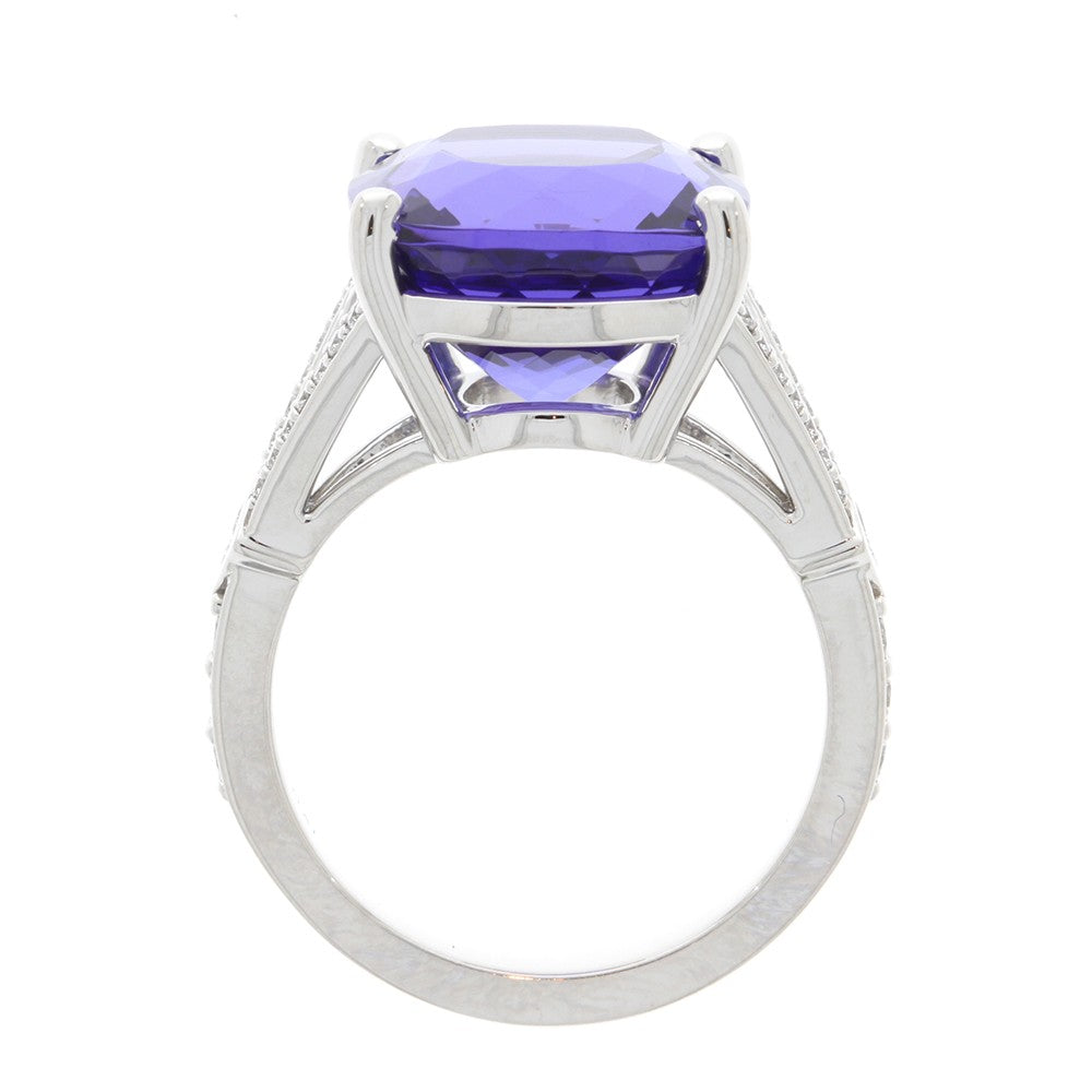 Platinum And Cushion Cut Tanzanite And Diamond Ring