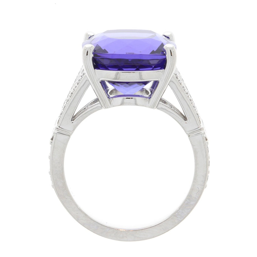 Platinum And Cushion Cut Tanzanite And Diamond Ring