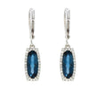 14K White Gold Blue Topaz and Diamond Halo Dangle Earrings