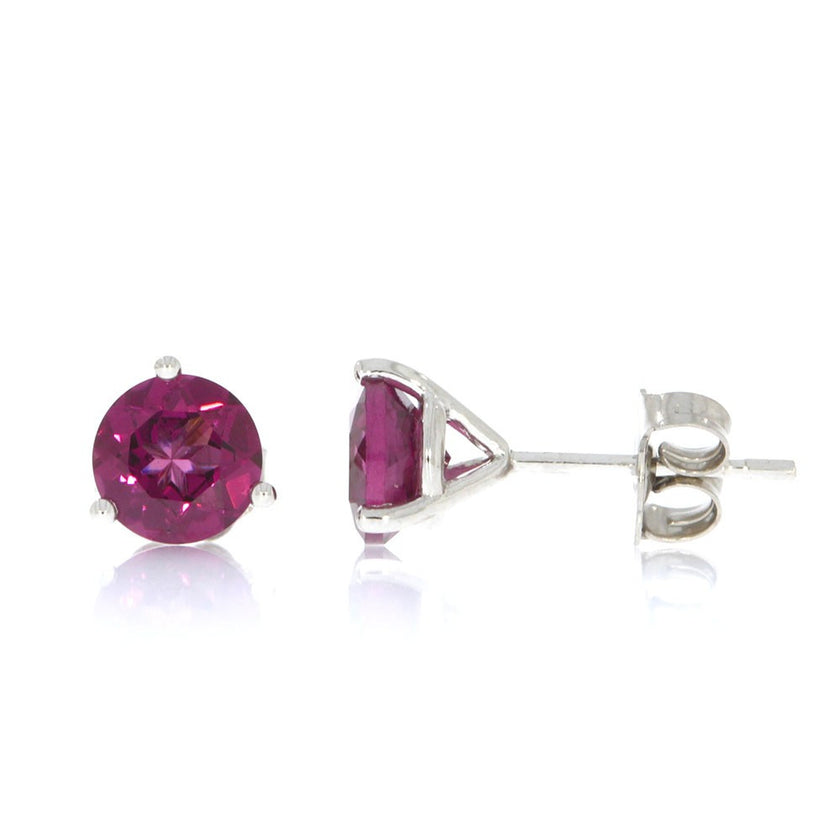 14K White Gold and Rhodolite Garnet Stud Earrings, with Friction Back Closures