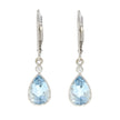 14K White Gold Pear Shape Bezel Set Aquamarine Dangle Earrings, with Bezel Set Round Diamond Accents, and Lever Back Closures