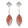 14K White Gold Marquise Rhodochrosite and Diamond Earrings