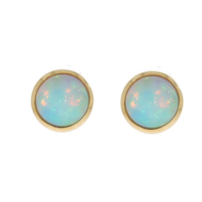 14K Yellow Gold 6mm Ethiopian Opal Bezel Set Solitaire Earrings, with Friction Back Closures