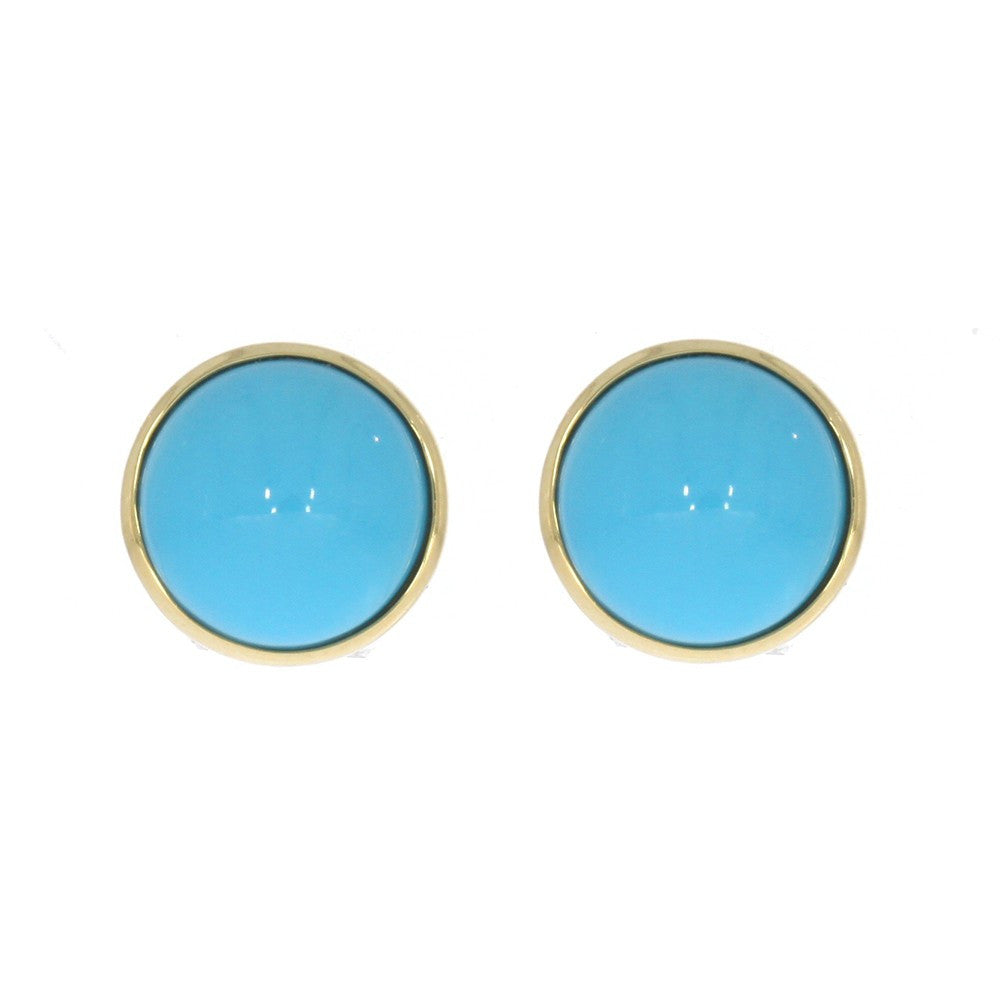14K Yellow Gold and Sleeping Beauty Turquoise 8mm Solitaire Earrings, with Friction Back Closures