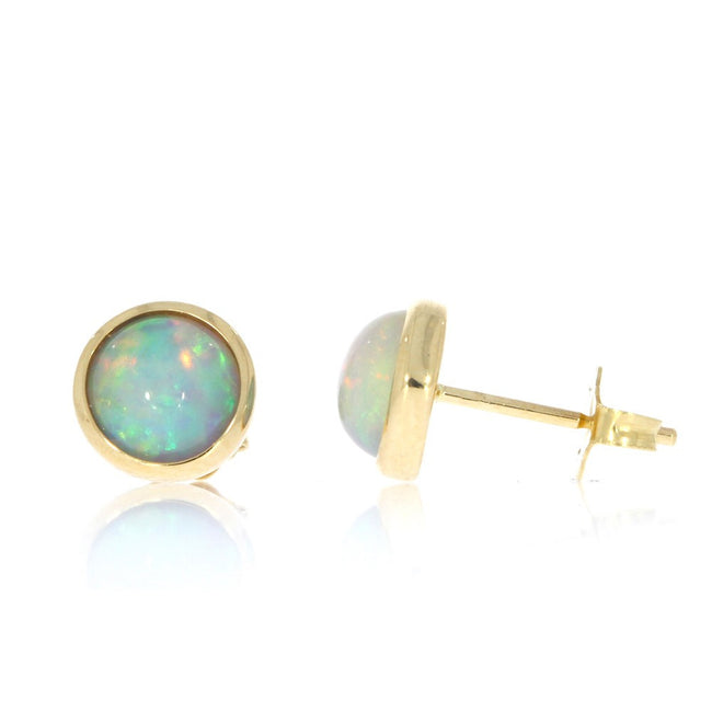 14K Yellow Gold and Ethiopian Opal Solitaire Earrings, with Friction Back Closures