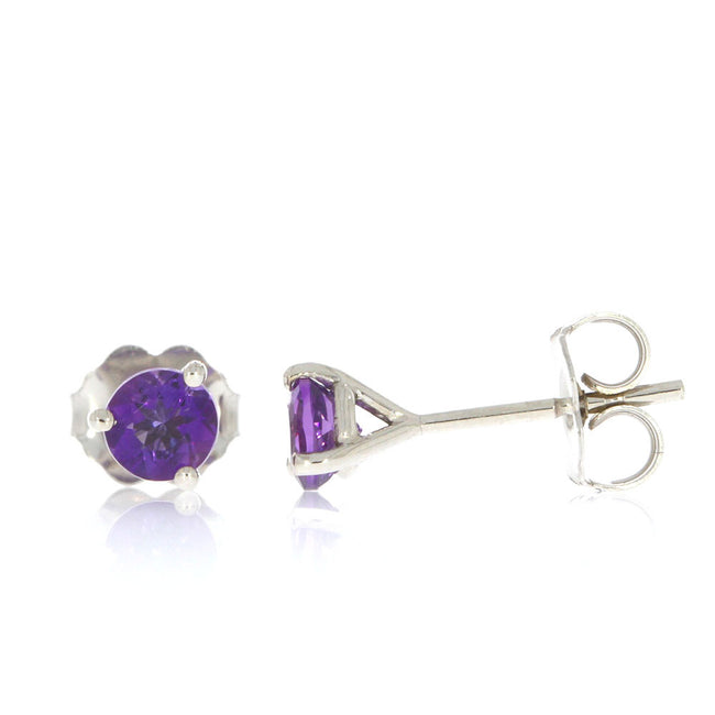 14K White Gold and Amethyst 3 Prong Solitaire Earrings, with Friction Back Closures