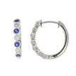 14K White Gold Alternating Bezel Set Blue Sapphire and Diamond Hoop Earrings, with Milgrain Borders