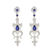 14K White Gold Art Deco Style Dangle Earrings, with Bezel Set Blue Sapphires, and Prong Set Round Diamond Accents