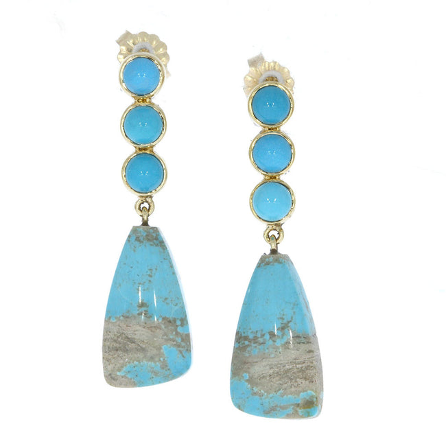 14K Yellow Gold and Turquoise Dangle Earrings
