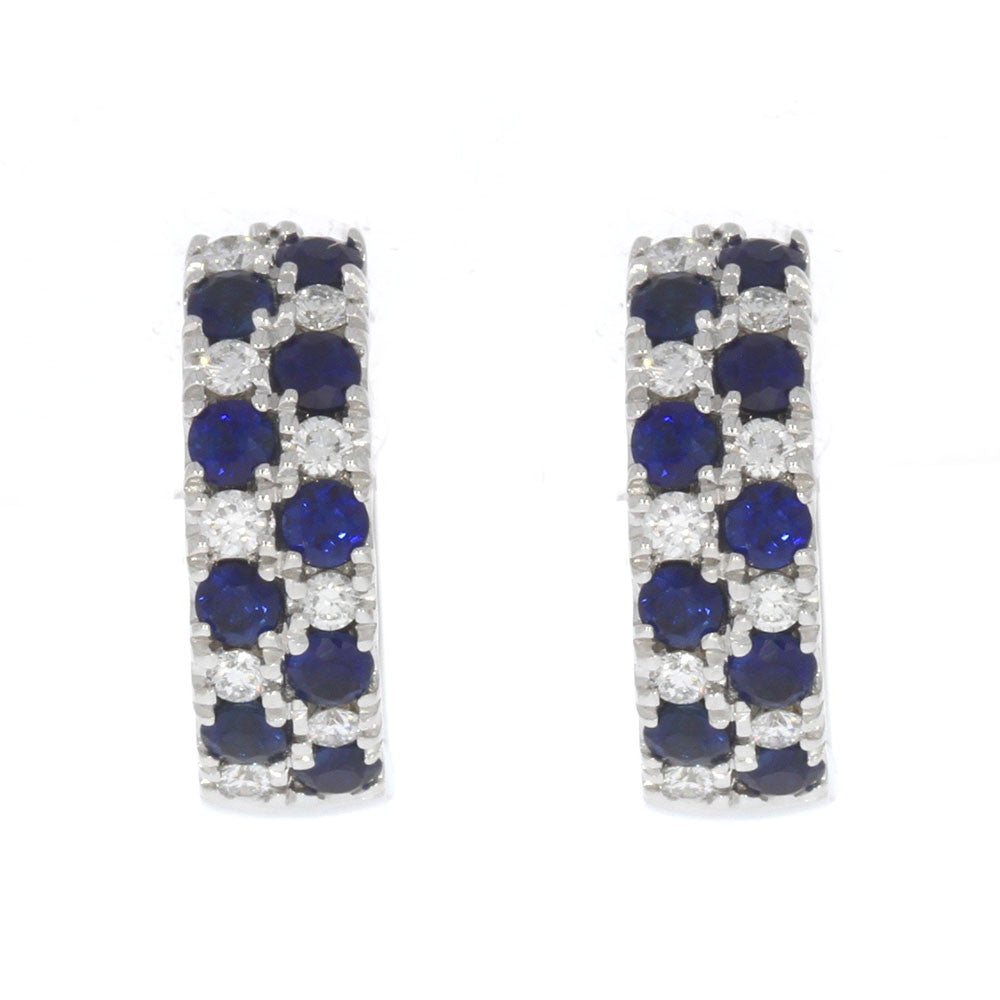 14K White Gold Blue Sapphire and Diamond Hoop Earrings