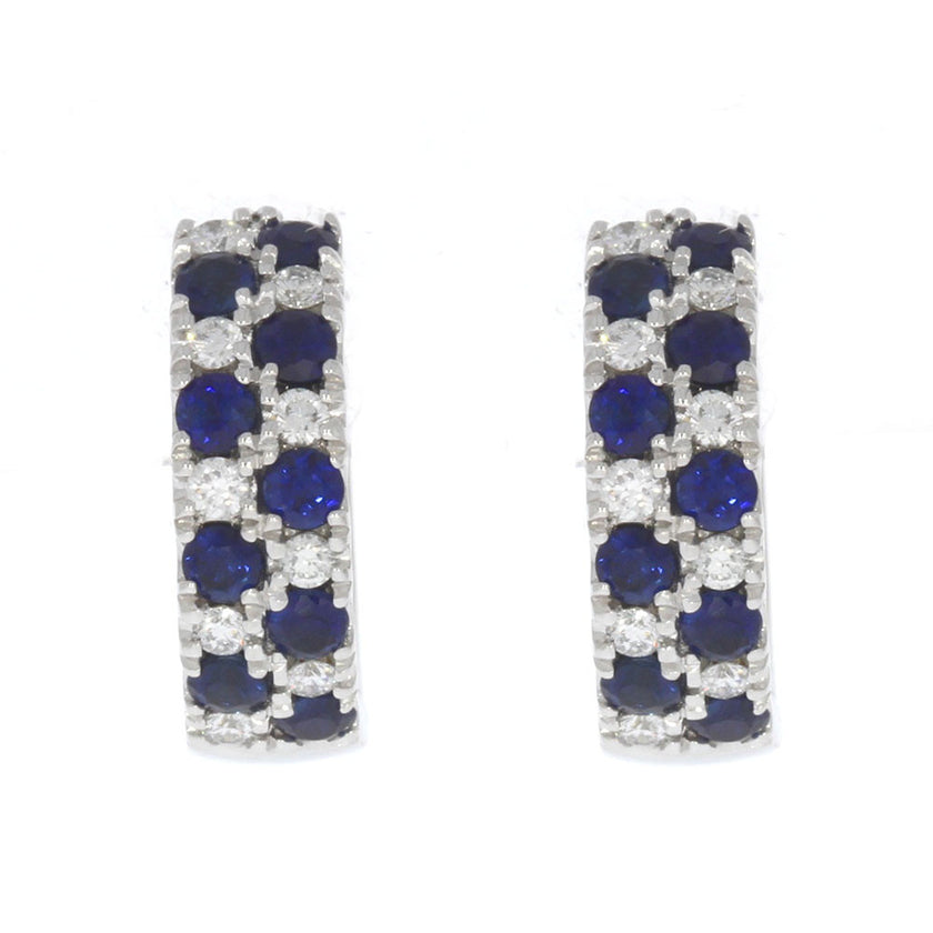 14K White Gold Blue Sapphire and Diamond Hoop Earrings