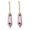 14K Rose Gold and Diamond Dangle Earrings with Fancy Cut Amethysts