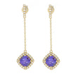 14K Yellow Gold Cushion Cut Tanzanite and Diamond Chain Dangle Earrings