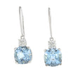 14K White Gold and Aquamarine with Brilliant Cut Natural Dangle Diamond Earrings
