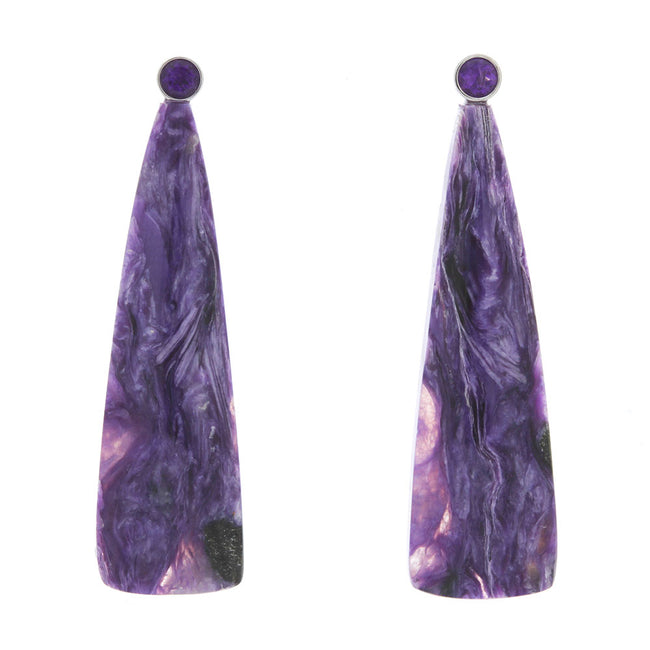 14K White Gold Charoite and Amethyst Earrings