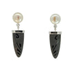 14K White Gold And Etched Onyx Bullet And Pearl And Diamond Dangle Earrings