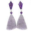 14K White Gold and Triangle Lavender Drusy Doublet and Round Amethyst and Coffin Shape Amethyst Dangle Earrings