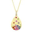 14K Yellow Gold and Rainbow Sapphire, Tsavorite and Diamond Tear Drop Shaped Pendant