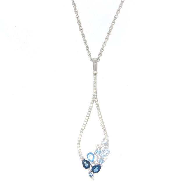 14K White Gold Blue Topaz and Diamond Tear Drop Pendant