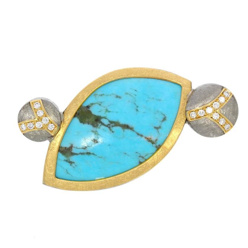 18K Yellow Gold and Stainless Steel Turquoise Vario Key Pendant