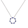 18K White Gold with Seven Round Diamonds and Seven Round Sapphire Prong Set Circle Pendant