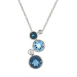 14K White Gold Bezel Set Blue Topaz and Diamond Pendant, with 14K White Gold Wheat Chain