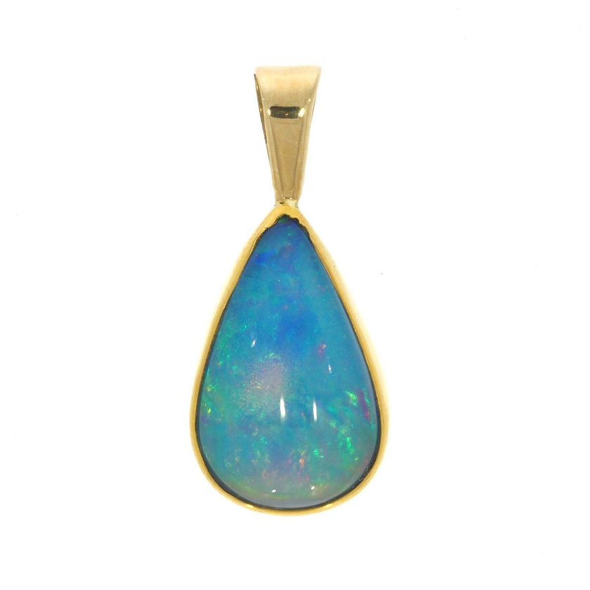 22K Yellow Gold Bezel Set Ethiopian Opal Teardrop Pendant, with 14K Yellow Gold Tapered Bail