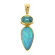 22K Yellow Gold Bezel Set Inverted Teardrop Ethiopian Opal and Oval Apatite Pendant with 14K Yellow Gold Tapered Bail