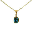 14K Yellow Gold Bezel Set Rectangular Cushion Cut Blue Zircon Pendant, with Bezel Set Diamond Accent