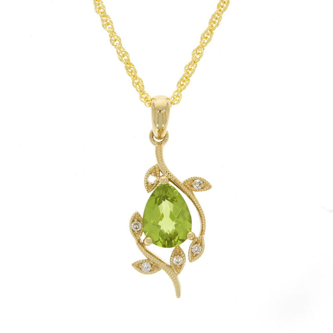 14K Yellow Gold Peridot and Diamond Floral Pendan