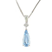 14K White Gold And Diamond And Elongated Pear Shape Aquamarine Pendant