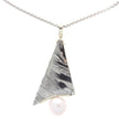 14K White Gold And Triangle Meteorite And Button Pearl Pendant
