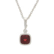14K White Gold and Bezel Set Cushion Cut Red Garnet Pendant, with Bezel Set Round Diamond Accent, and Milgrain Detail, on a 14K White Gold 16