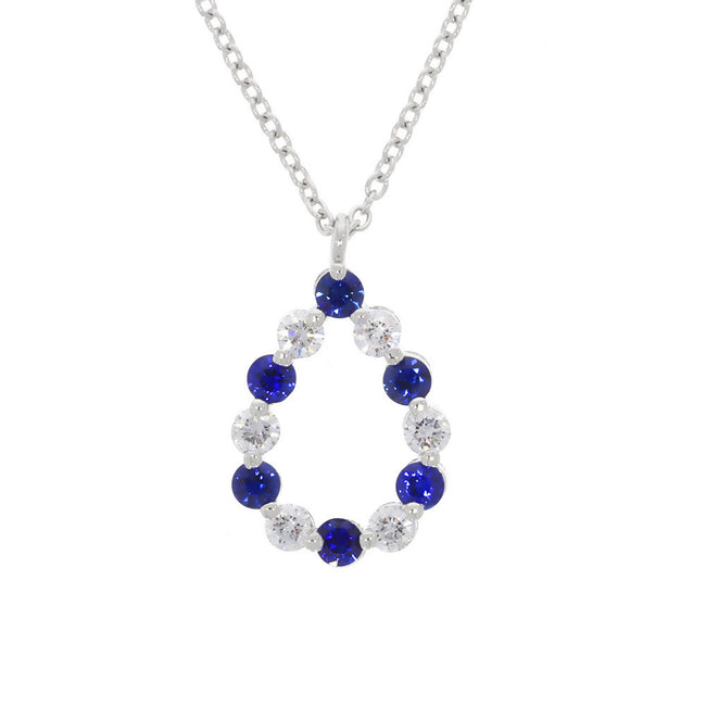 18K White Gold Blue Sapphire and Diamond Teardrop Pendant