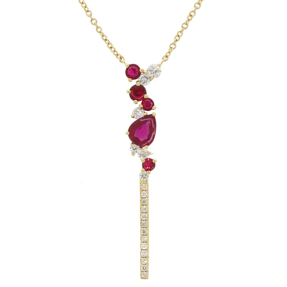14K Yellow Gold Prong Set Ruby and Diamond 