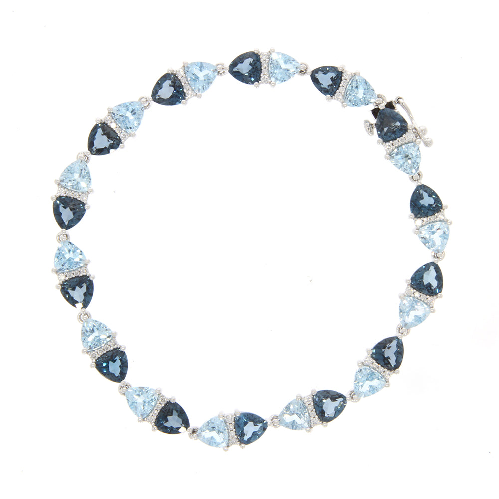 14K White Gold Blue Topaz and Diamond Bracelet