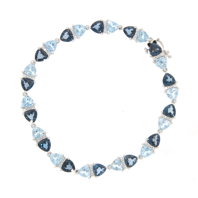 14K White Gold Blue Topaz and Diamond Bracelet