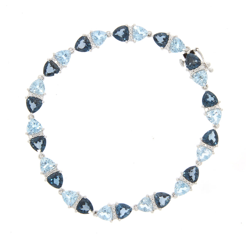 14K White Gold Blue Topaz and Diamond Bracelet