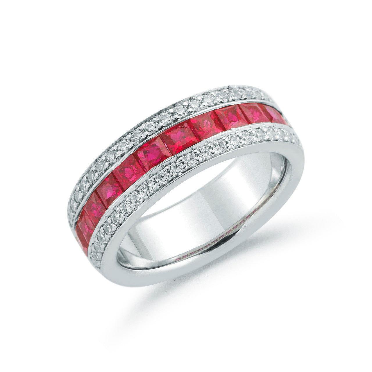 18K White Gold and Ruby Ring with Diamond Accents