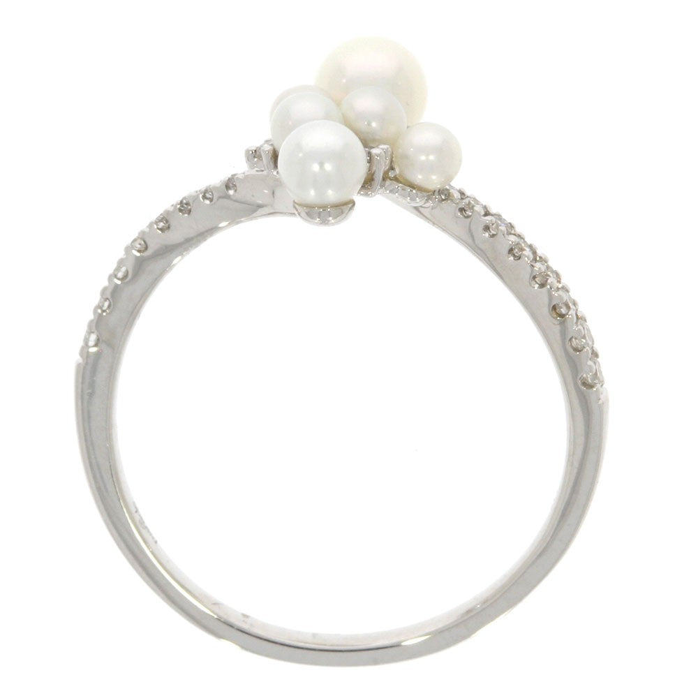 14K White Gold Freshwater Pearl and Prong Set Diamond Bypass Style Ring